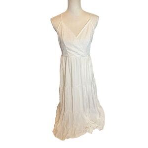 BOTURE Eyelet Tiered Midi Dress Tired Babydoll Neckline Y2K Sz L Coquette